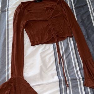 Forever 21 Brown Long Sleeve Crop Top